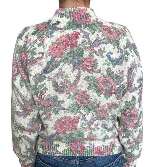 Vintage Paris Sport Club Silk/Angora Sweater Mock Neck Floral L - Picture 5 of 8